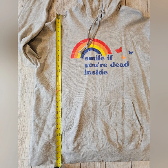 Smile If You're Dead Inside Size 2XL Gray Hoodie Novelty Funny Unisex Humor - Picture 7 of 7
